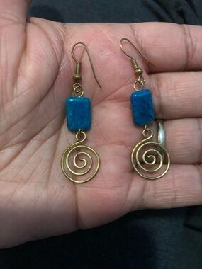 Blue Stone Spiral Drop Earrings